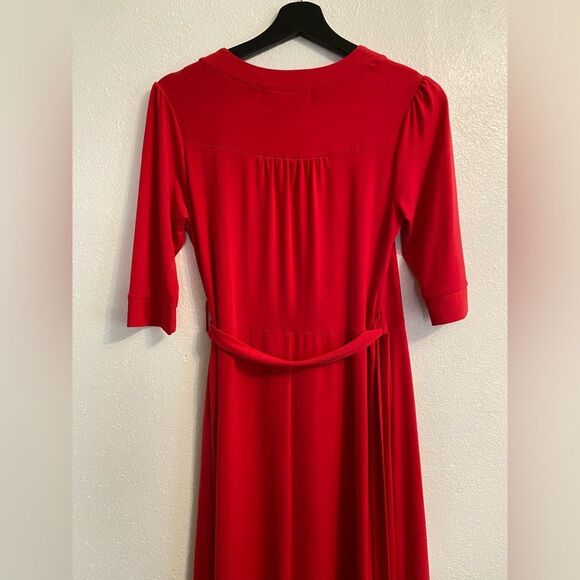 Vibrant Red Women's S Wrap Dress Bright Colorful V Neck Flattering ub1-36 - Picture 6 of 10
